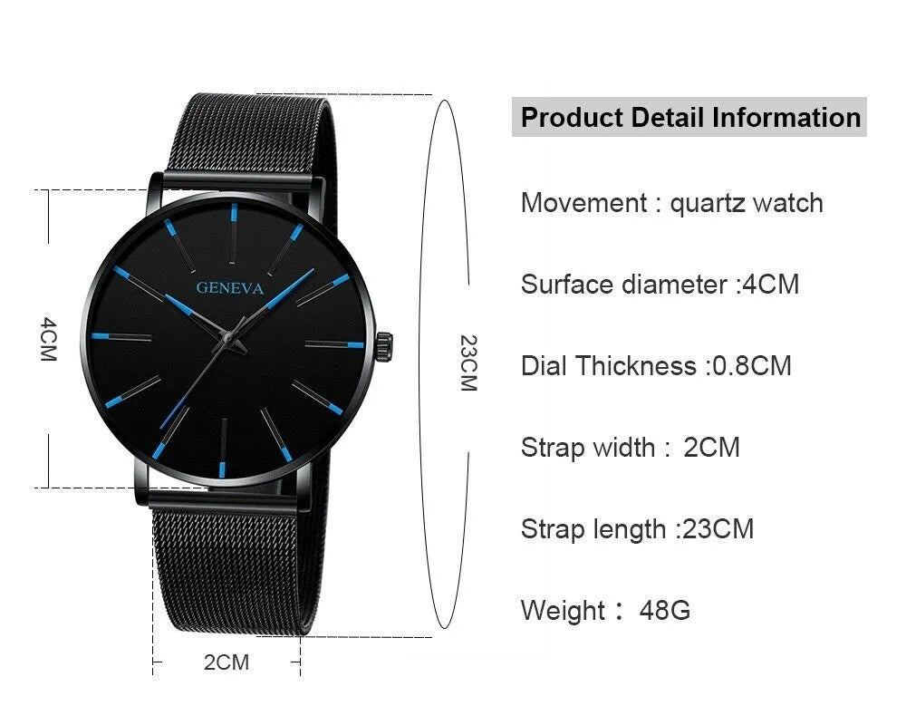 Men's Waterproof Stainless Steel Quartz Watch, Luminous Classic Business Dress Watch