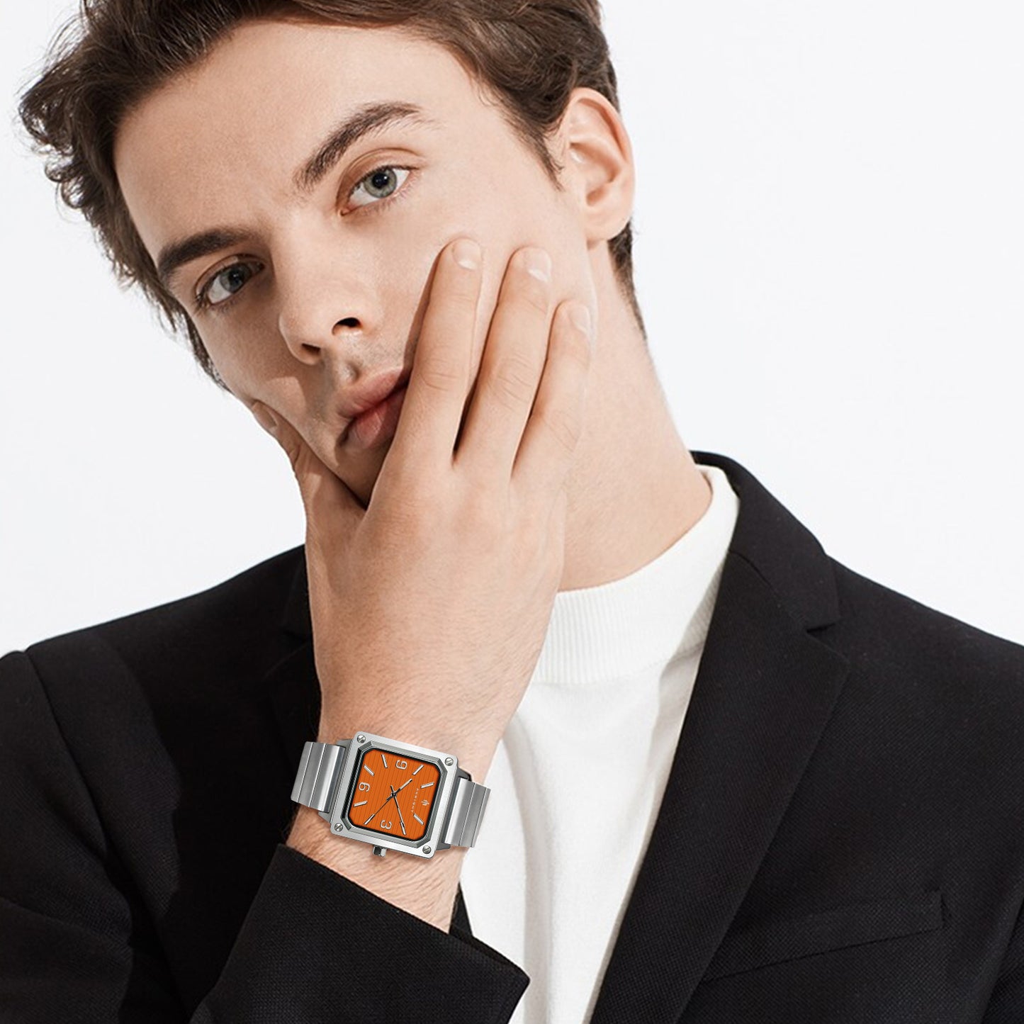 Men's Stainless Steel Square Watch, Waterproof Classic Analog Dress Watch