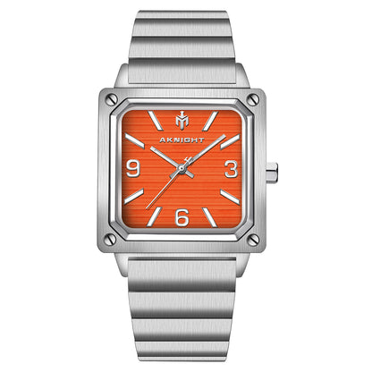 Men's Stainless Steel Square Watch, Waterproof Classic Analog Dress Watch