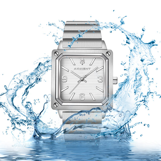 Men's Stainless Steel Square Watch, Waterproof Classic Analog Dress Watch