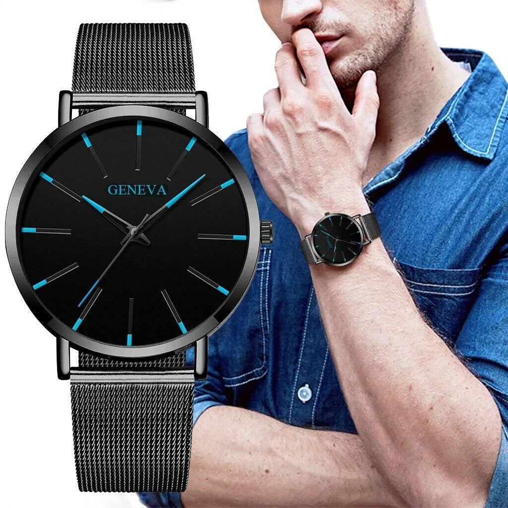Men's Waterproof Stainless Steel Quartz Watch, Luminous Classic Business Dress Watch