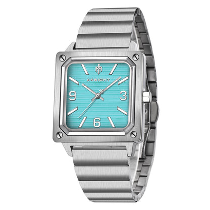 Men's Stainless Steel Square Watch, Waterproof Classic Analog Dress Watch