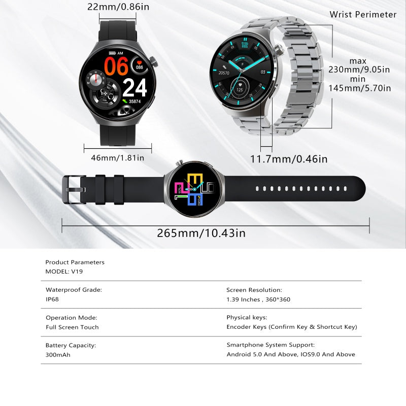 Men's Smartwatch, Business Fitness Watch with Call Answer, Heart Rate Monitor, Waterproof Sports Smart Watch