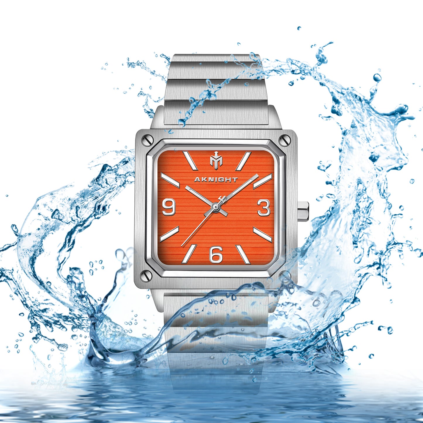 Men's Stainless Steel Square Watch, Waterproof Classic Analog Dress Watch