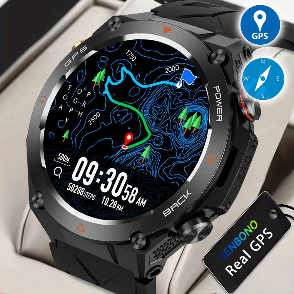 Men's GPS Smartwatch, 1.45'' HD Screen with Built-In GPS, Altimeter, Barometer, Compass, AI Voice, Compatible with Android & iPhone