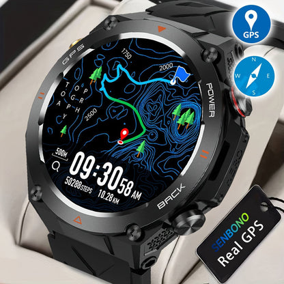 Men's GPS Smartwatch, 1.45'' HD Screen with Built-In GPS, Altimeter, Barometer, Compass, AI Voice, Compatible with Android & iPhone
