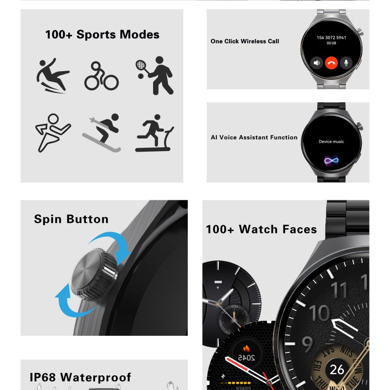 Men's Smartwatch, Business Fitness Watch with Call Answer, Heart Rate Monitor, Waterproof Sports Smart Watch