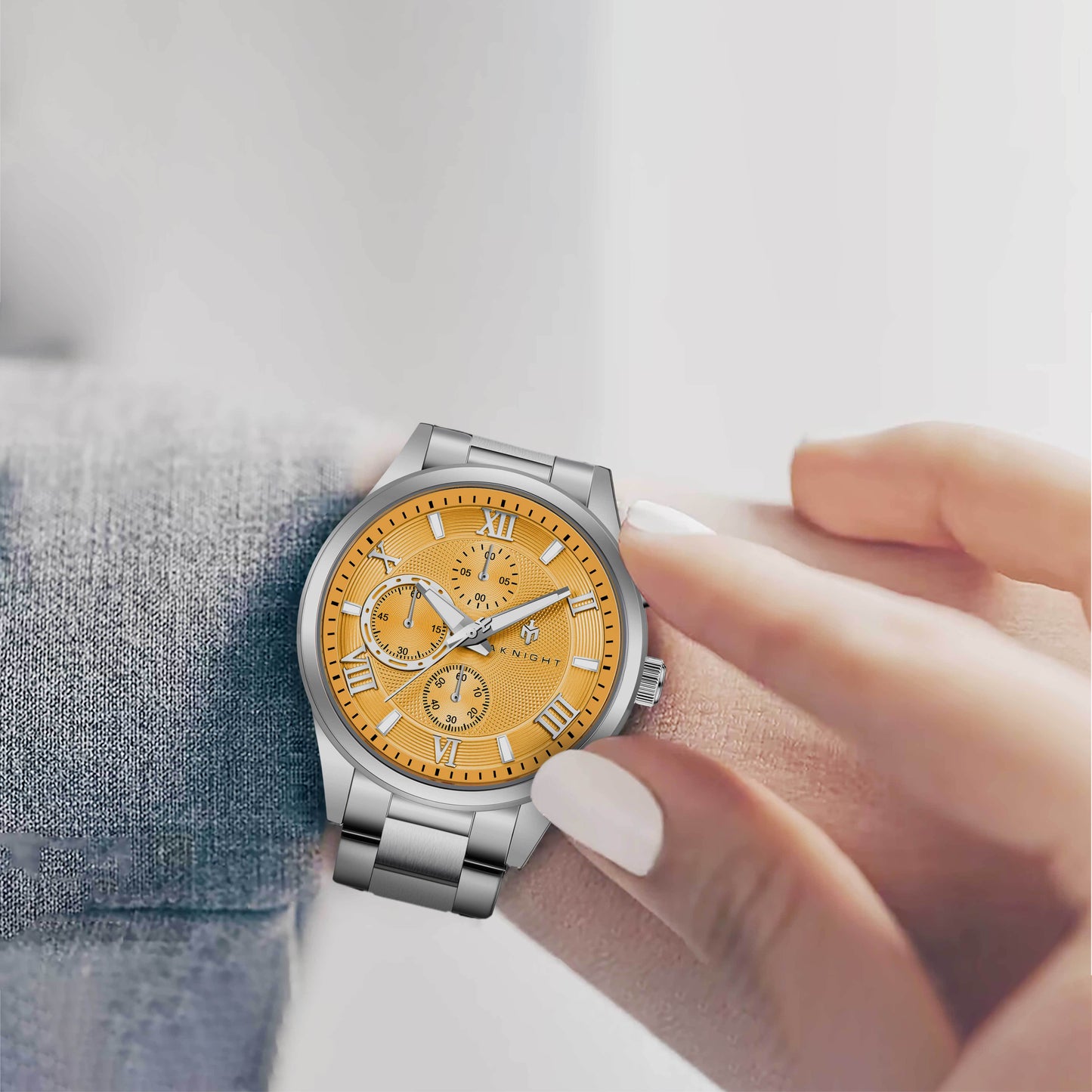 Men's Stainless Steel Chronograph Watch, Waterproof Analog Dress Watch with Luminous Dial