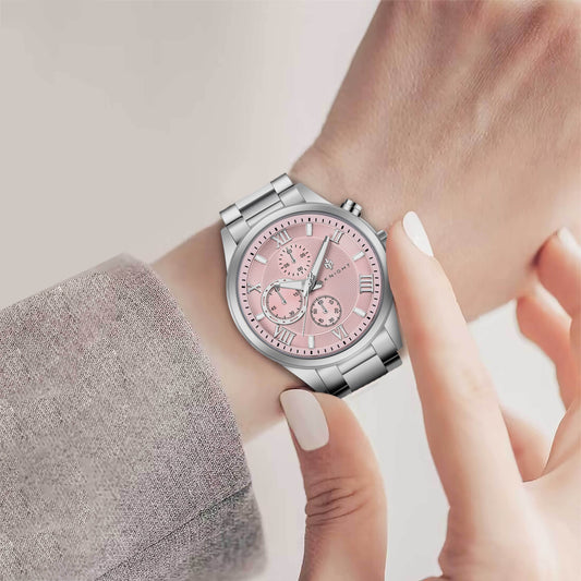 Men's Stainless Steel Chronograph Watch, Waterproof Analog Dress Watch with Luminous Dial
