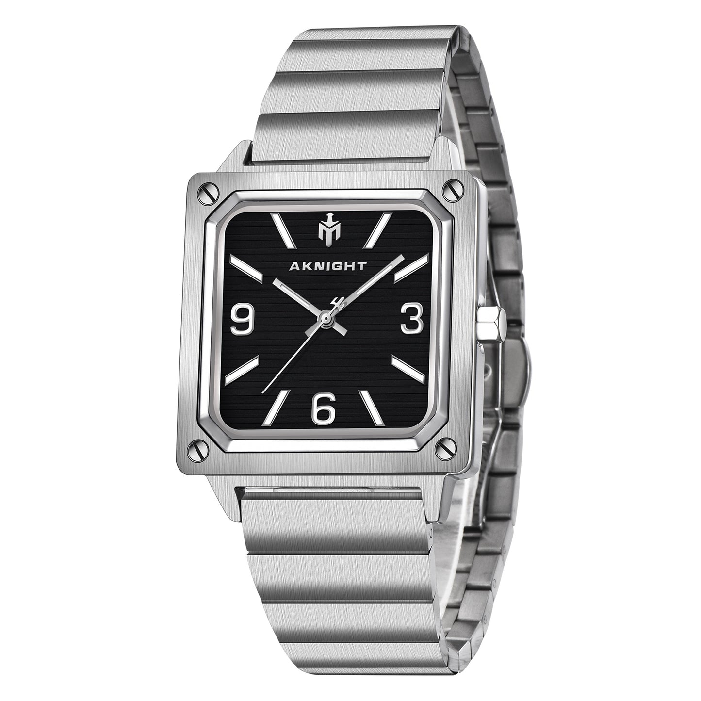 Men's Stainless Steel Square Watch, Waterproof Classic Analog Dress Watch