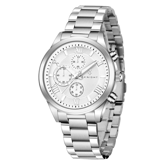 Men's Stainless Steel Chronograph Watch, Waterproof Analog Dress Watch with Luminous Dial