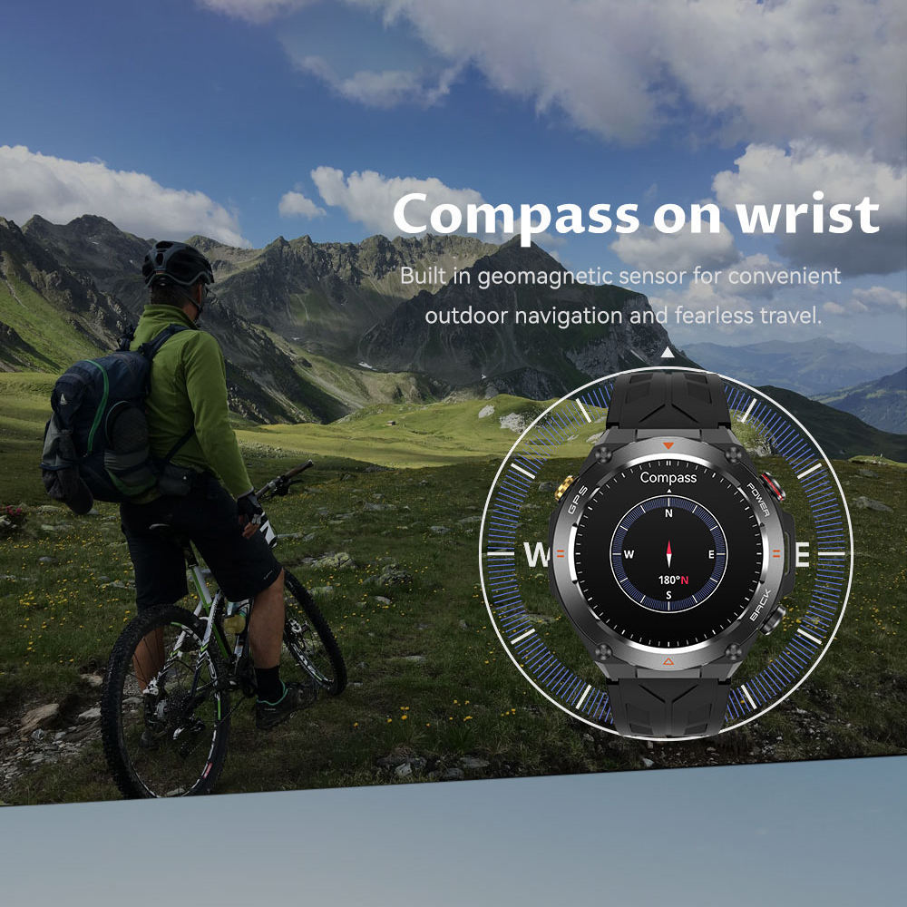 Men's GPS Smartwatch, 1.45'' HD Screen with Built-In GPS, Altimeter, Barometer, Compass, AI Voice, Compatible with Android & iPhone