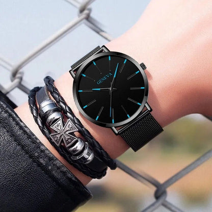 Men's Waterproof Stainless Steel Quartz Watch, Luminous Classic Business Dress Watch